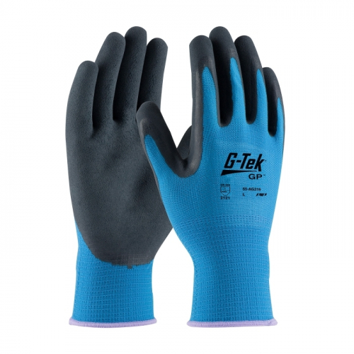 PIP 55-AG316/L, G-TEK, 15G BLUE POLYESTER SHELL, BLACK LATEX MICROSURFACE GRIP