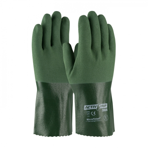 PIP 56-AG566/L, ACTIVGRIP SUPPORTED, 13G COTTON, GREEN NITRILE MICROFINISH GRIP 12"L