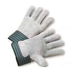 PIP 600-EA, SPLIT COWHIDE LEATHER GLOVE, FULL LEATHER BACK, SELECT GRADE, GREEN SAFETY CUFF