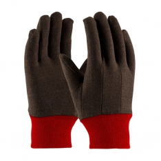 PIP 750RKW/L, BROWN JERSEY, POLYESTER/COTTON, REGULAR WEIGHT, FLEECE LINED, RED KNIT WRIST