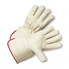 PIP 8000/L, COWHIDE LEATHER PALM, PREMIUM, NATURAL FABRIC BACK, WING THUMB, GAUNTLET CUFF