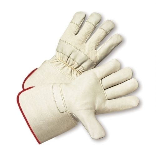 PIP 8000/XXL, COWHIDE LEATHER PALM, PREMIUM, NATURAL FABRIC BACK, WING THUMB, GAUNTLET CUFF