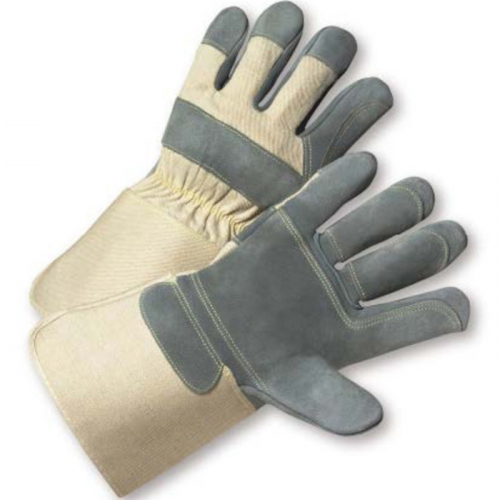 PIP 800DP-AA/XL, SPLIT COWHIDE DOUBLE PALM, PATCH ON FINGERS, CANVAS BACK, GAUNTLET CUFF