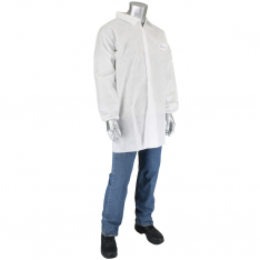 PIP C3819/L, 50 GRAM WHITE SMS LAB COAT WITH COLLAR AND ELASTIC, WHITE, L