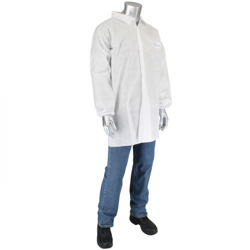 PIP C3819/XXXL, 50 GRAM WHITE SMS LAB COAT WITH COLLAR AND ELASTIC, WHITE, 3XL