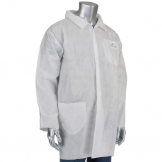 PIP C3820/L, POSIWEAR 50 GRAM WHITE SMS LAB COAT WITH COLLAR AND POCKETS, WHITE, L