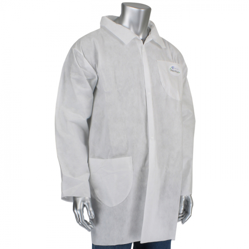 PIP C3820/XXL, POSIWEAR 50 GRAM WHITE SMS LAB COAT WITH COLLAR AND POCKETS, WHITE, 2XL