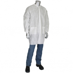 PIP C3828/XL, DISPOSABLE WHITE LAB COAT WITH KNIT WRIST AND COLLAR
