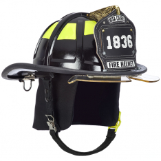 MSA 10247319, Cairns 1836 Black Fire Helmet, with standard liner, bourkes Bourkes Visor, Black Nomex