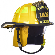 MSA 10247333, Cairns 1836 Yellow Fire Helmet, with standard liner, clear Defender Visor, Yellow Nome