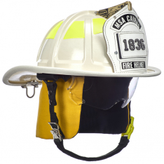 MSA 10247336, Cairns 1836 White Fire Helmet, with standard liner, clear Defender Visor, Yellow Nomex