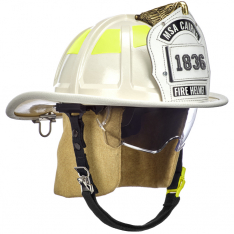 MSA 10247337, Cairns 1836 White Fire Helmet, with deluxe leather liner, clear Defender Visor, PBI ea